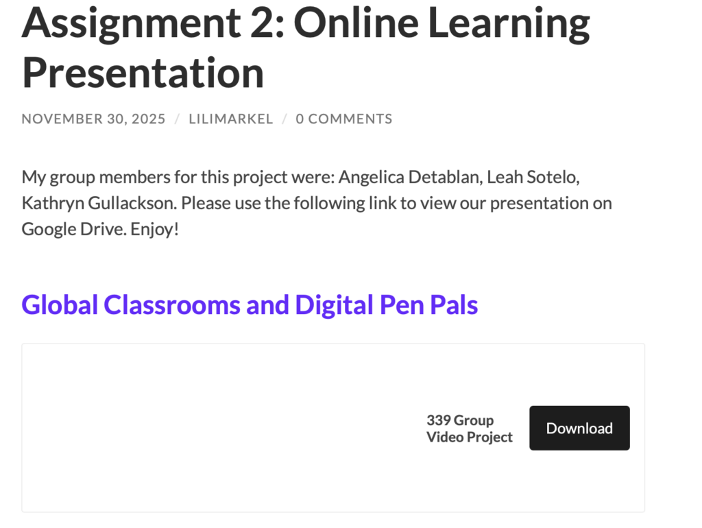Assignment #2: Online Learning Presentation hyperlink. 